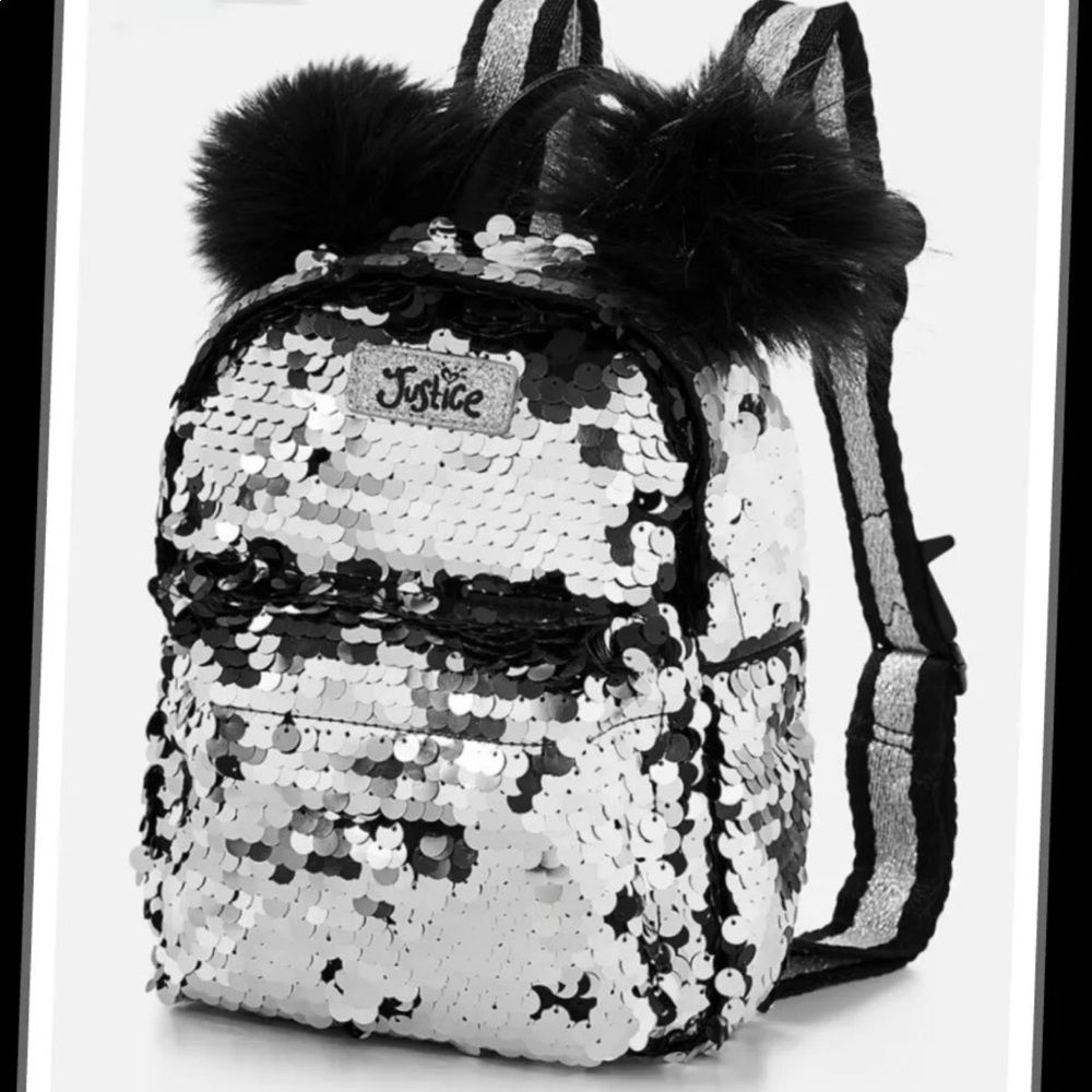 JUSTICE Panda Mini Backpack  Black  Flip Sequin
